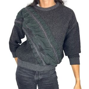 Vintage 80s 90s Aquascutum London felted grey wool faux suede detail sweater